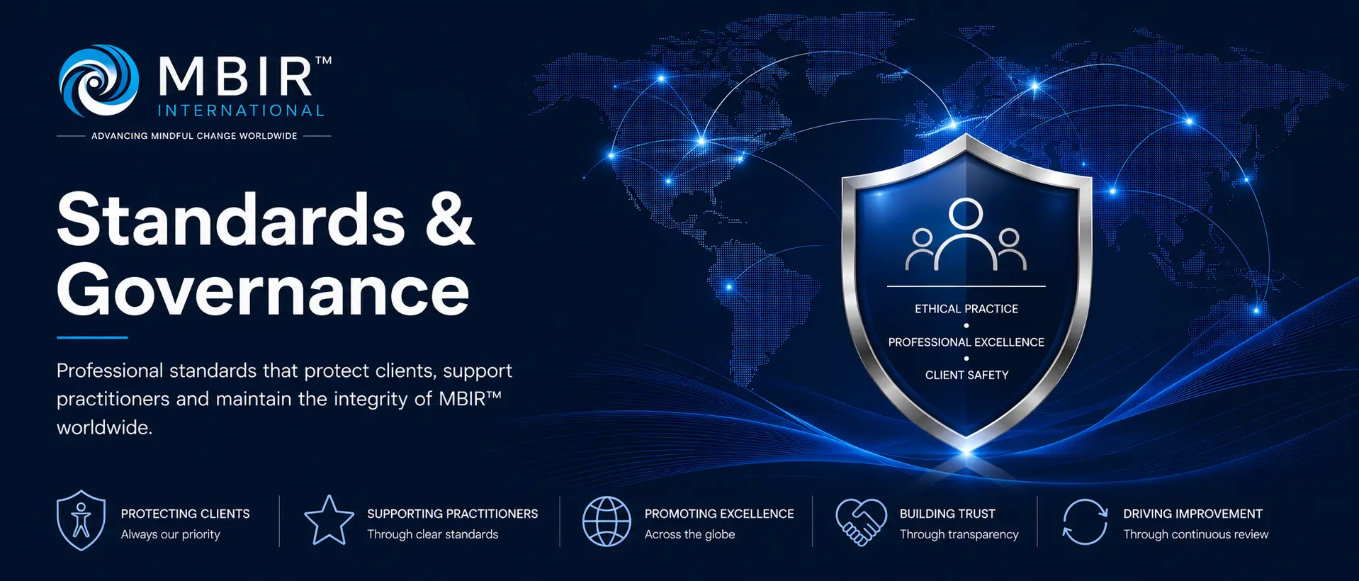 Standards and Governance hero banner for MBIR International.