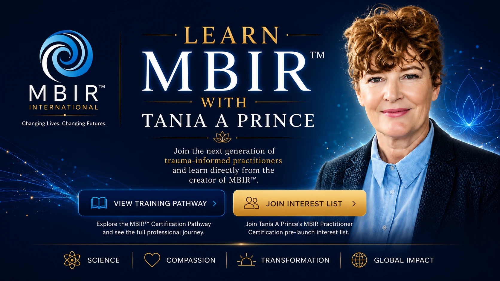 Learn MBIR with Tania A Prince. CTA banner linking to MBIR training pathway and practitioner certification interest list.