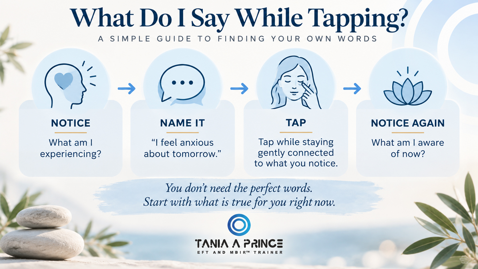 What Do I Say While Tapping? What to say while tapping for anxiety: notice, name it, tap and notice again