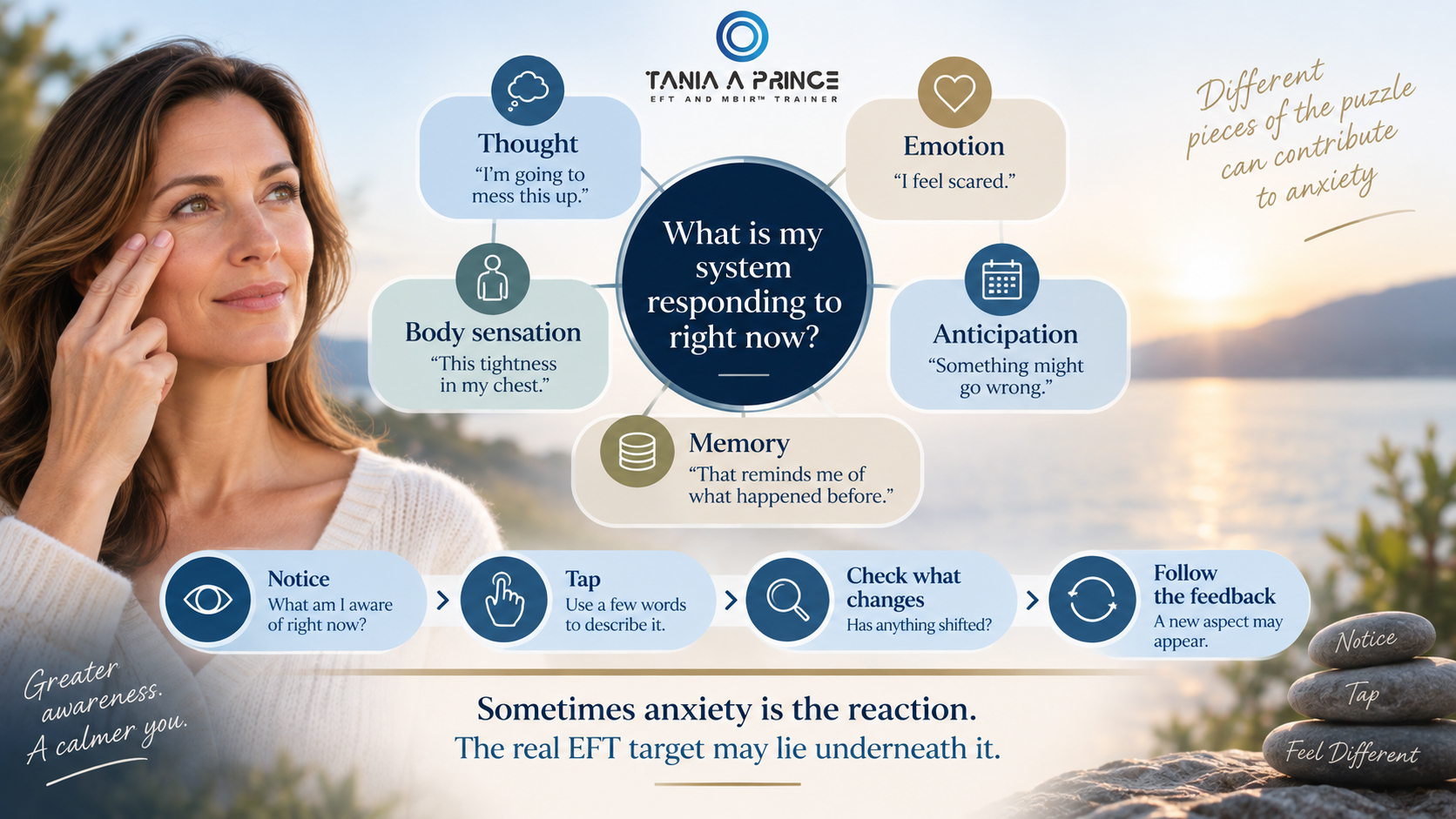 What Is Your Nervous System Responding To? EFT diagram showing thoughts emotions body sensations anticipation and memories that may contribute to anxiety