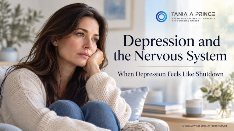 Woman experiencing low mood illustrating depression and the nervous system and feelings of shutdown