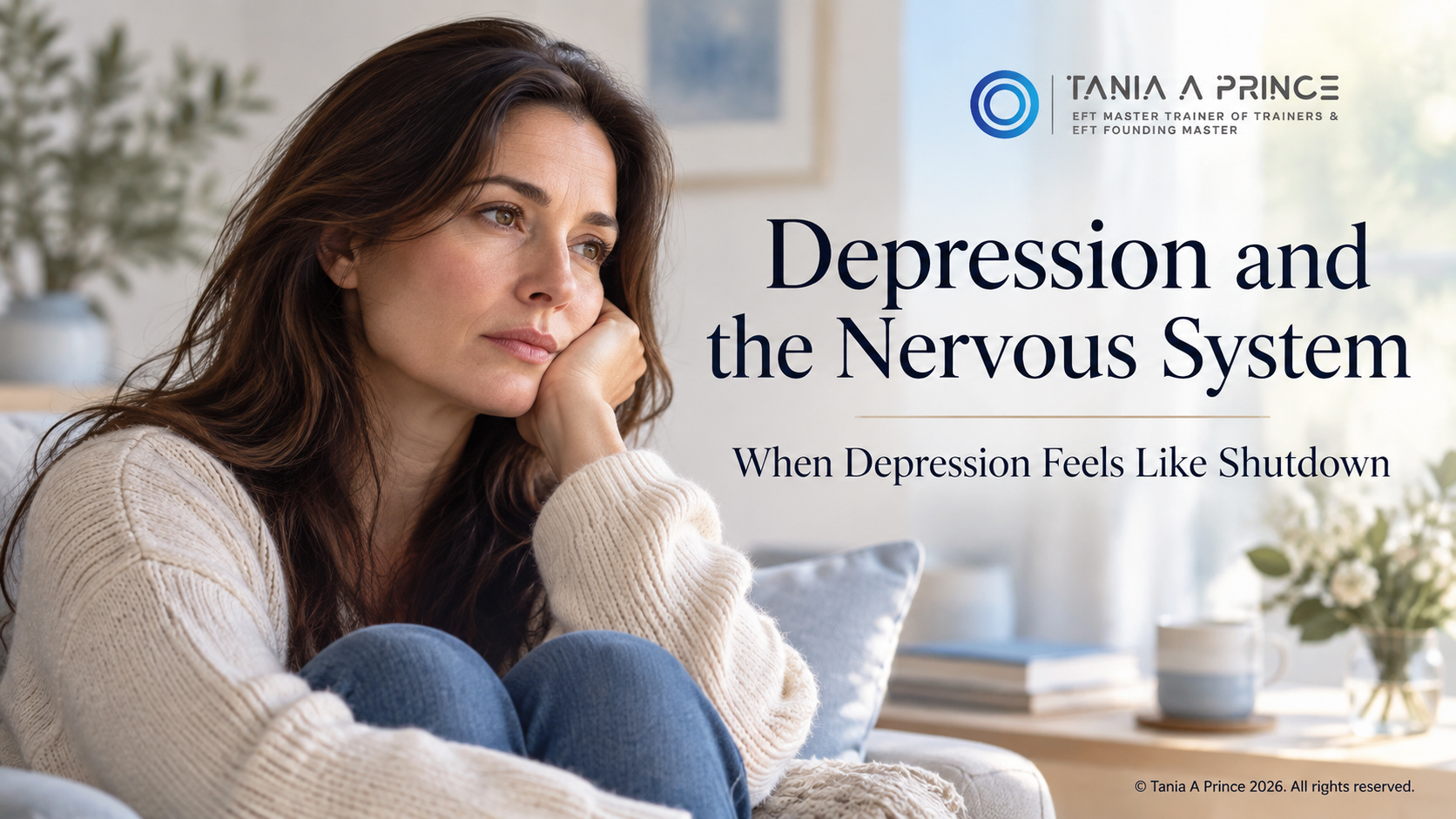 Woman experiencing low mood illustrating depression and the nervous system and feelings of shutdown